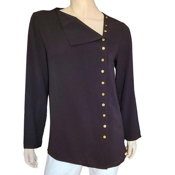 Black Assymetric Collar Blouse - Picture 1 of 4